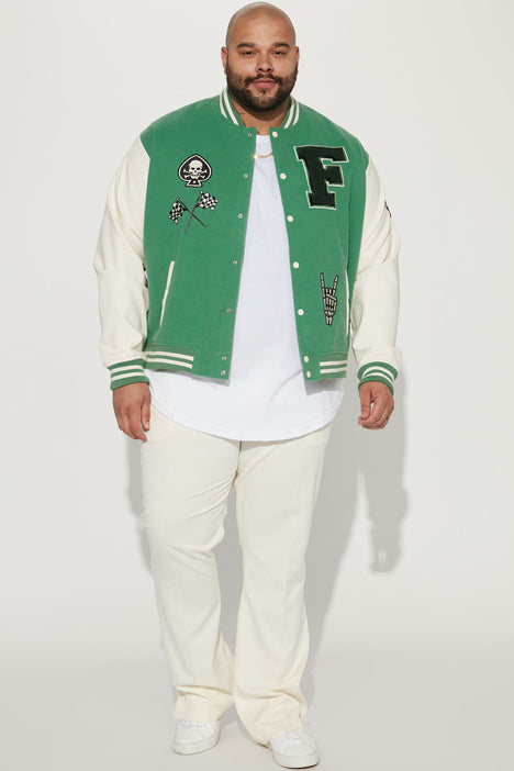 Biker Faux Leather Varsity Jacket - Green/combo, Fashion Nova, Mens Jackets