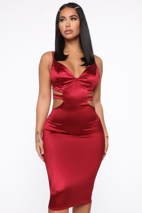Social Hour Satin Midi Dress Red Fashion Nova Dresses
