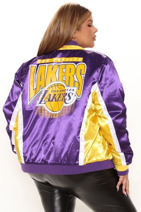 Women's NBA Slam Dunk Lakers Bomber Jacket in Black Size Medium by Fashion Nova