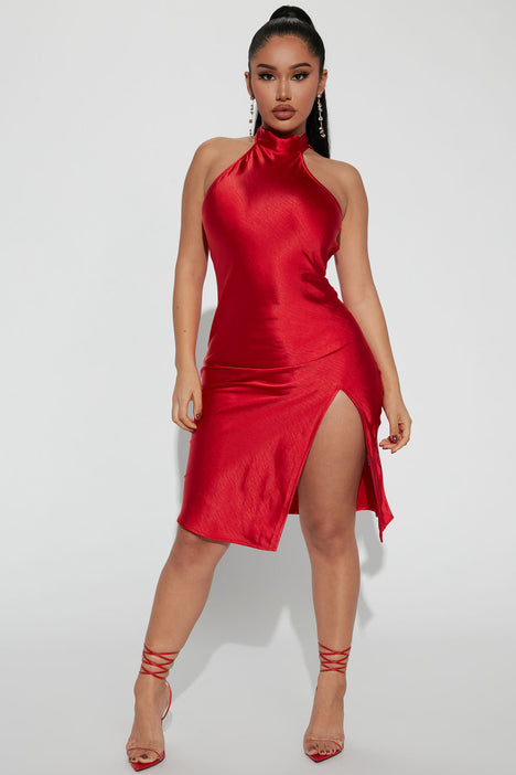 Fashion nova online red silk dress