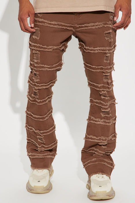 Fray Distressed Panel Pants Chocolate