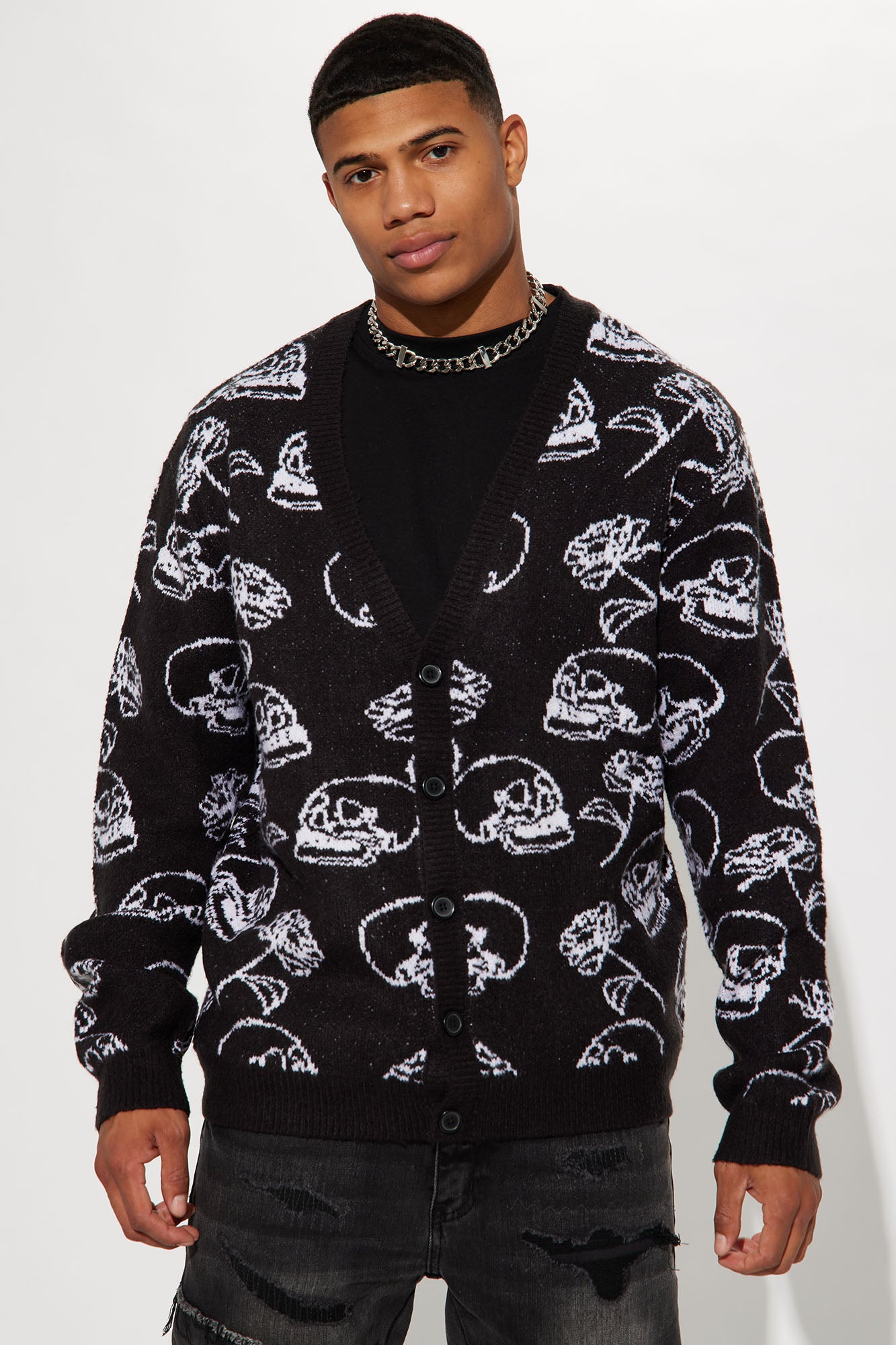 All Over Skull Cozy Cardigan - Black/White | Fashion Nova, Mens Sweaters | Fashion  Nova