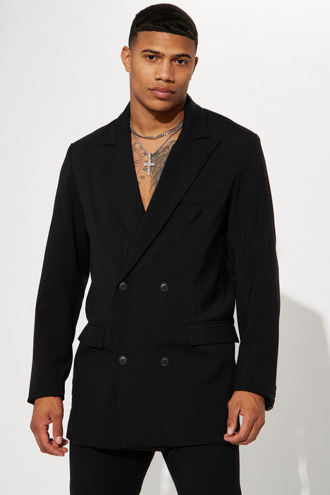 Double breasted sale black jacket