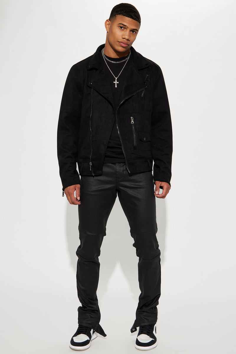 Black Suede Faux Leather Moto Jacket - Black | Fashion Nova, Mens ...