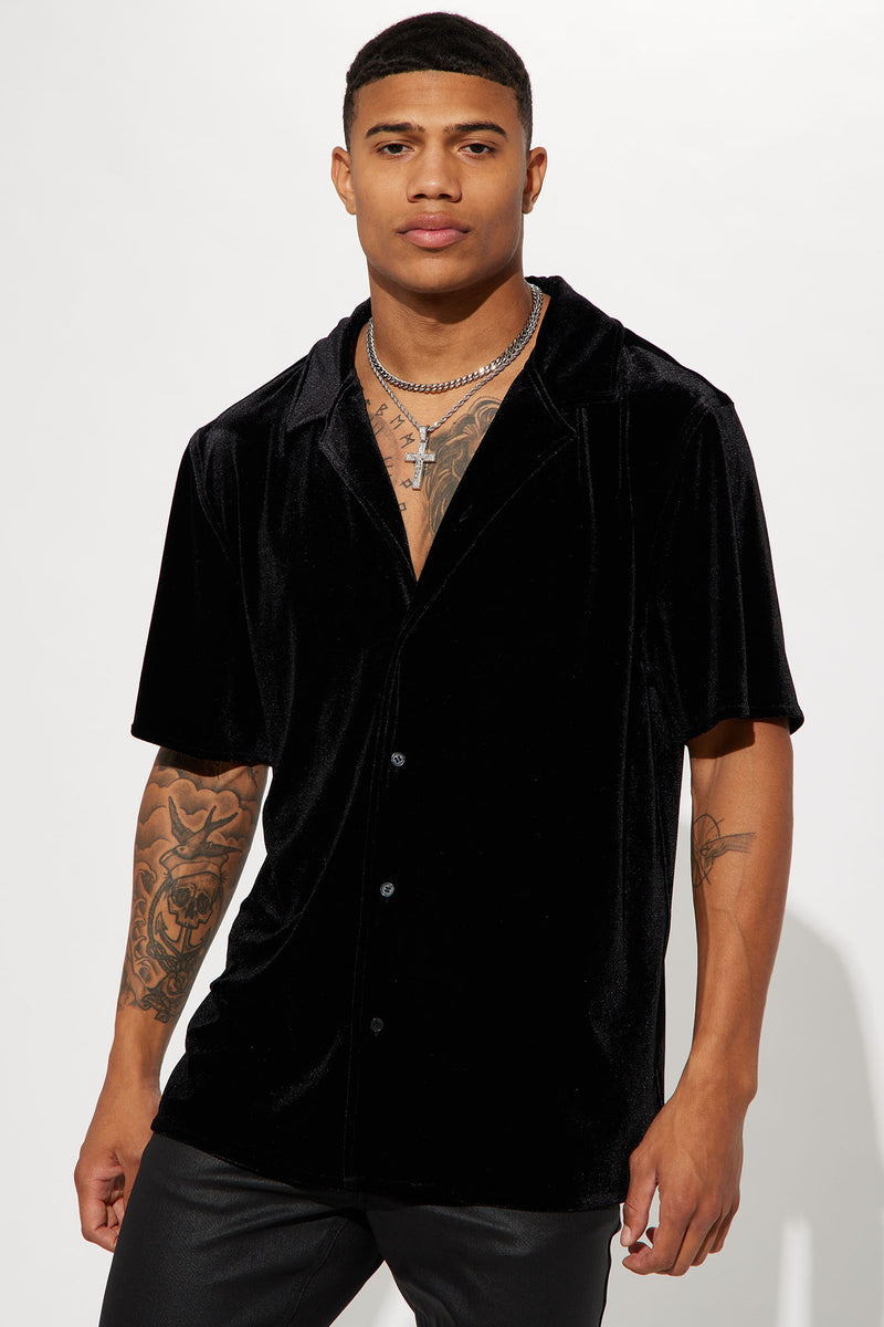 Mason Velvet Short Sleeve Cuban Shirt - Black | Fashion Nova, Mens ...