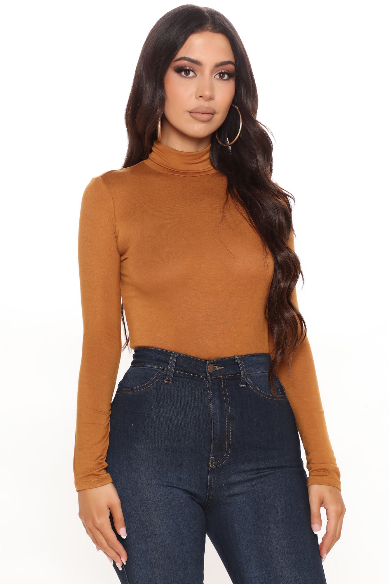 Pamela Turtle Neck Long Sleeve Top Camel Fashion Nova Basic