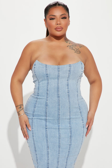 Hottie Denim Midi Dress Light Wash Fashion Nova Dresses