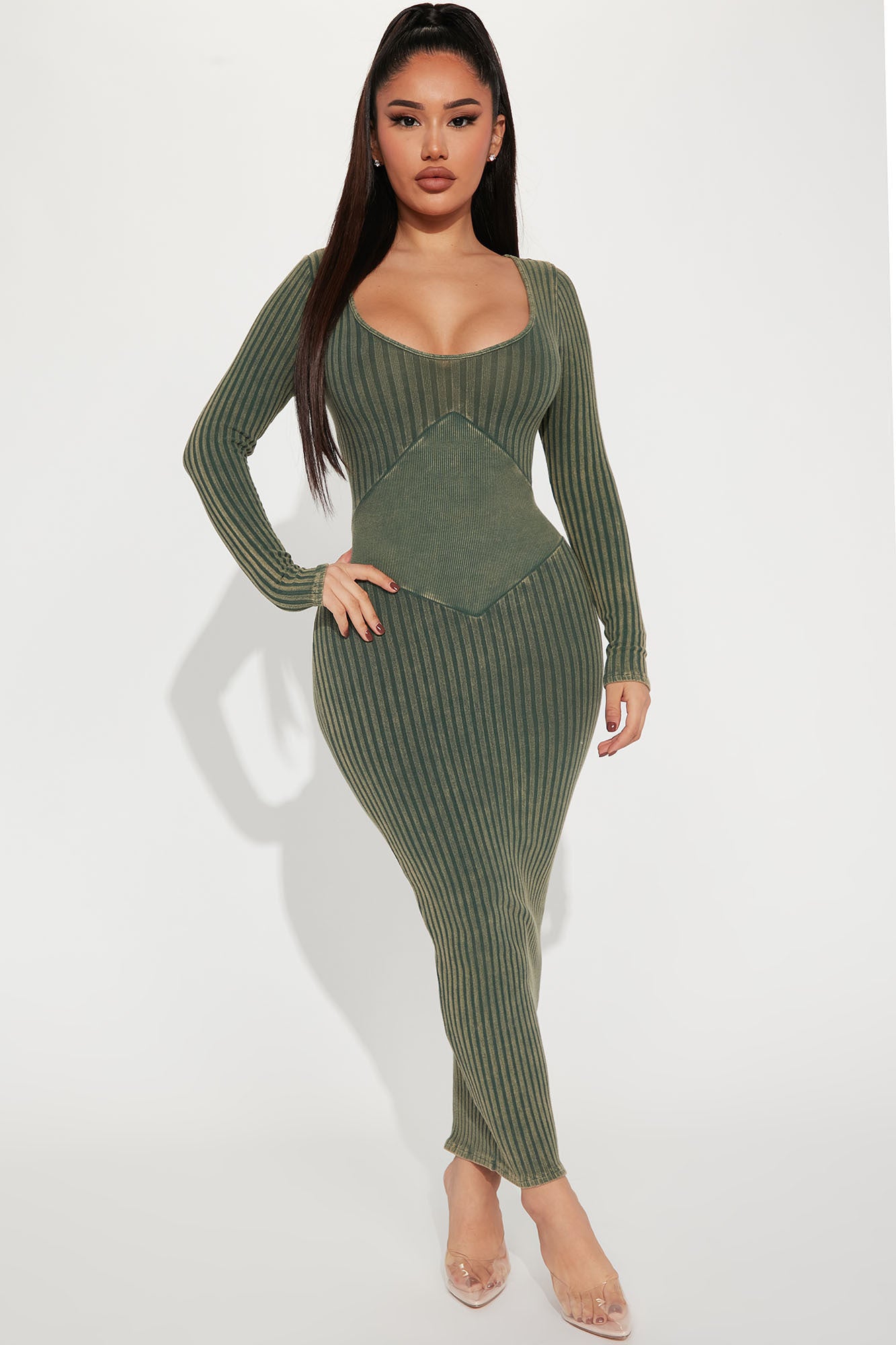 Washed olive green dress sale
