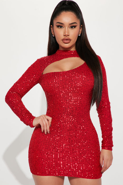 Red sequin dress fashion nova on sale