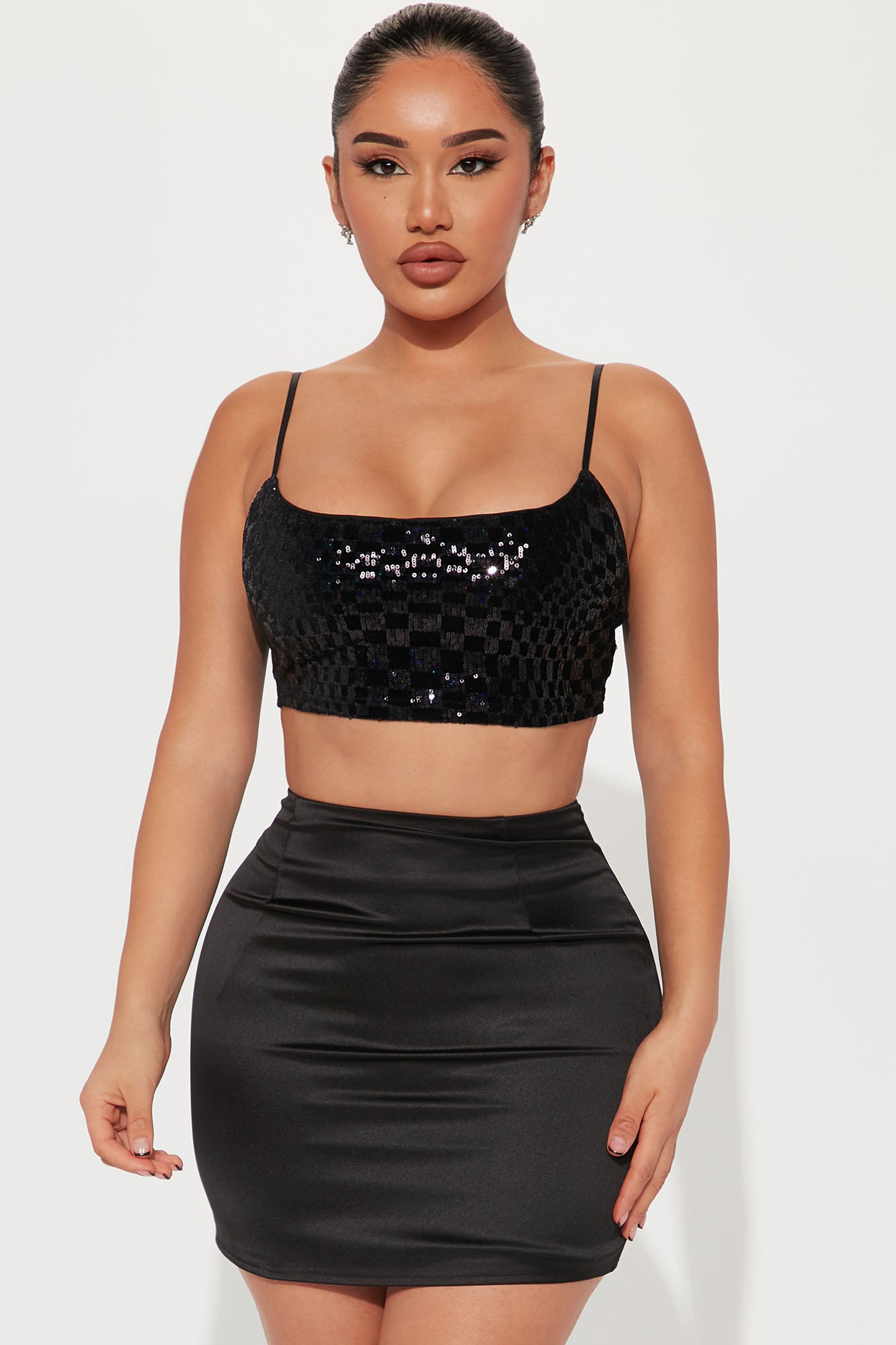 Aurora Sequin Bralette Top Black Fashion Nova Knit Tops