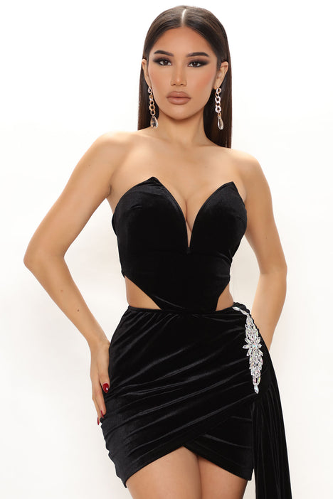 High Class Velvet Mini Dress Black
