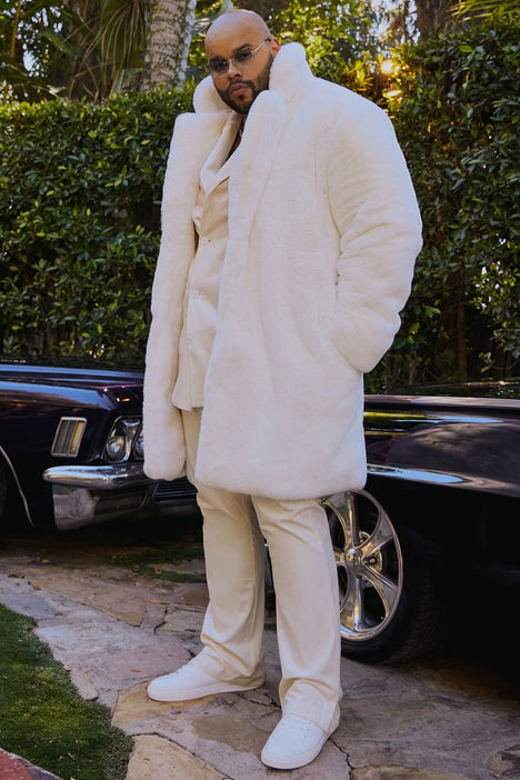 Men's White Fur Car Coat