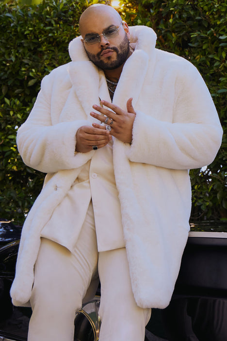 Men's Caputo Faux Mink Fur Long Coat in Cream Size XL by Fashion Nova