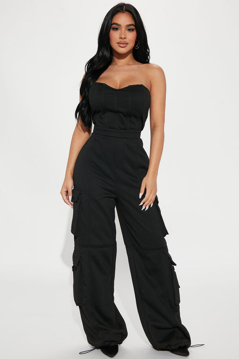 Black new arrivals cargo jumpsuit
