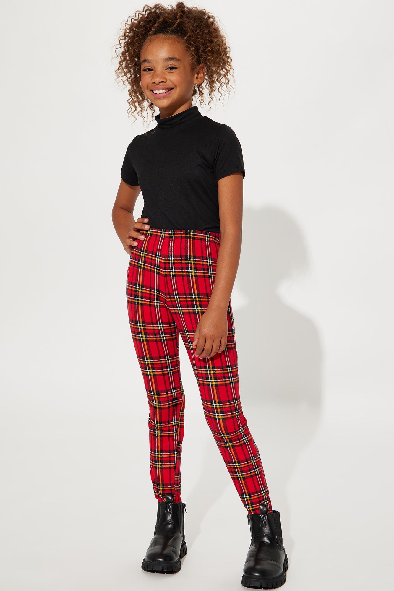 Girls red plaid leggings sale