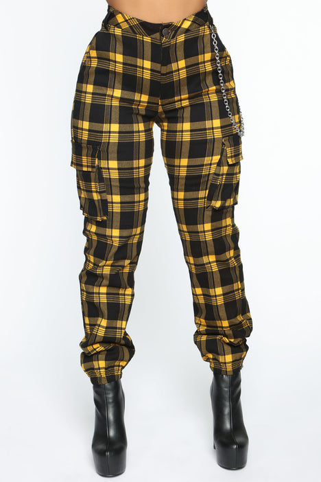 Yellow checkered joggers outlet