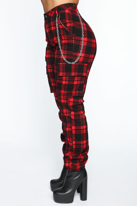 Red and clearance black plaid joggers