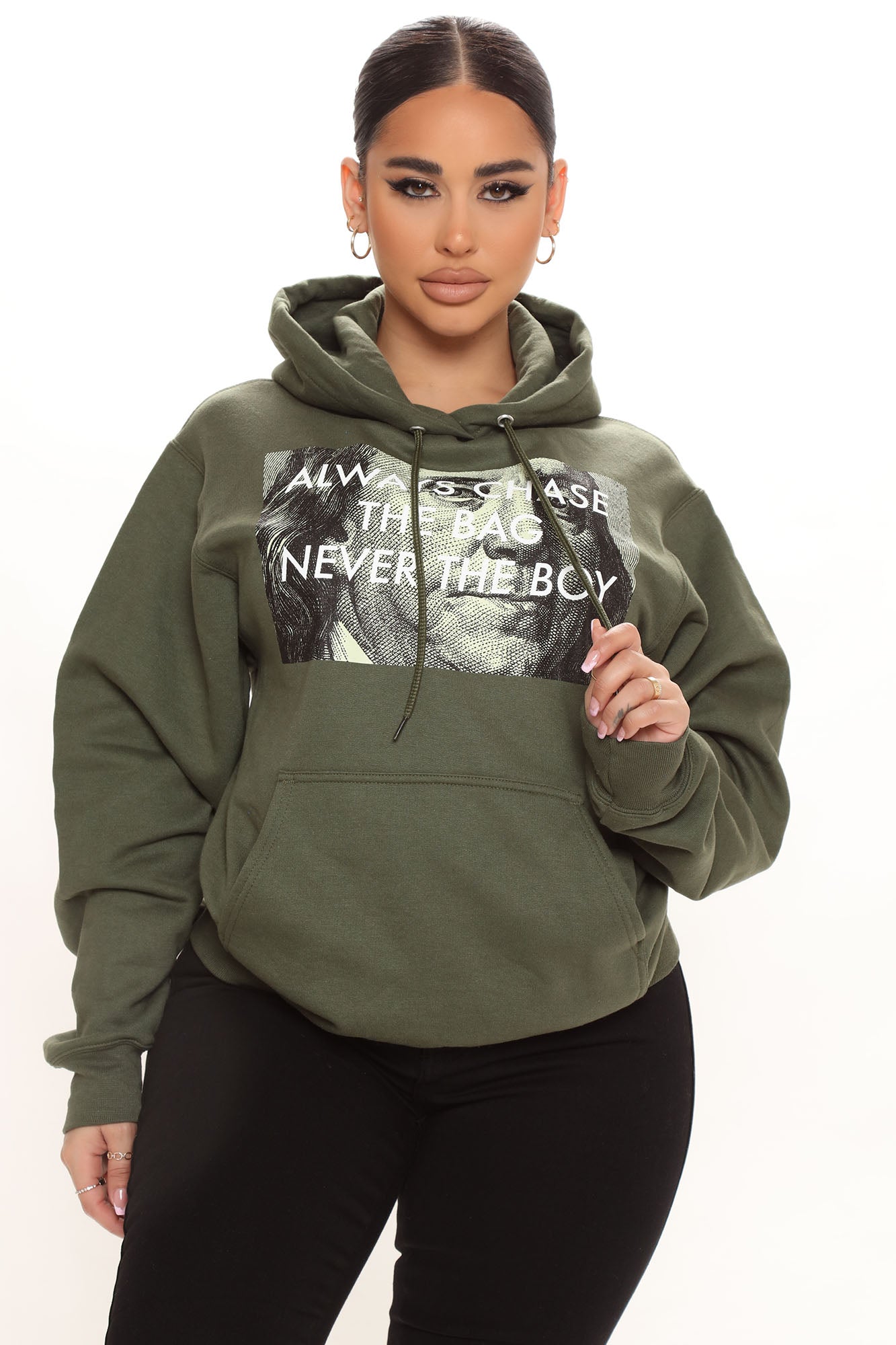 Chase the Bag Never The Boy Hoodie Olive