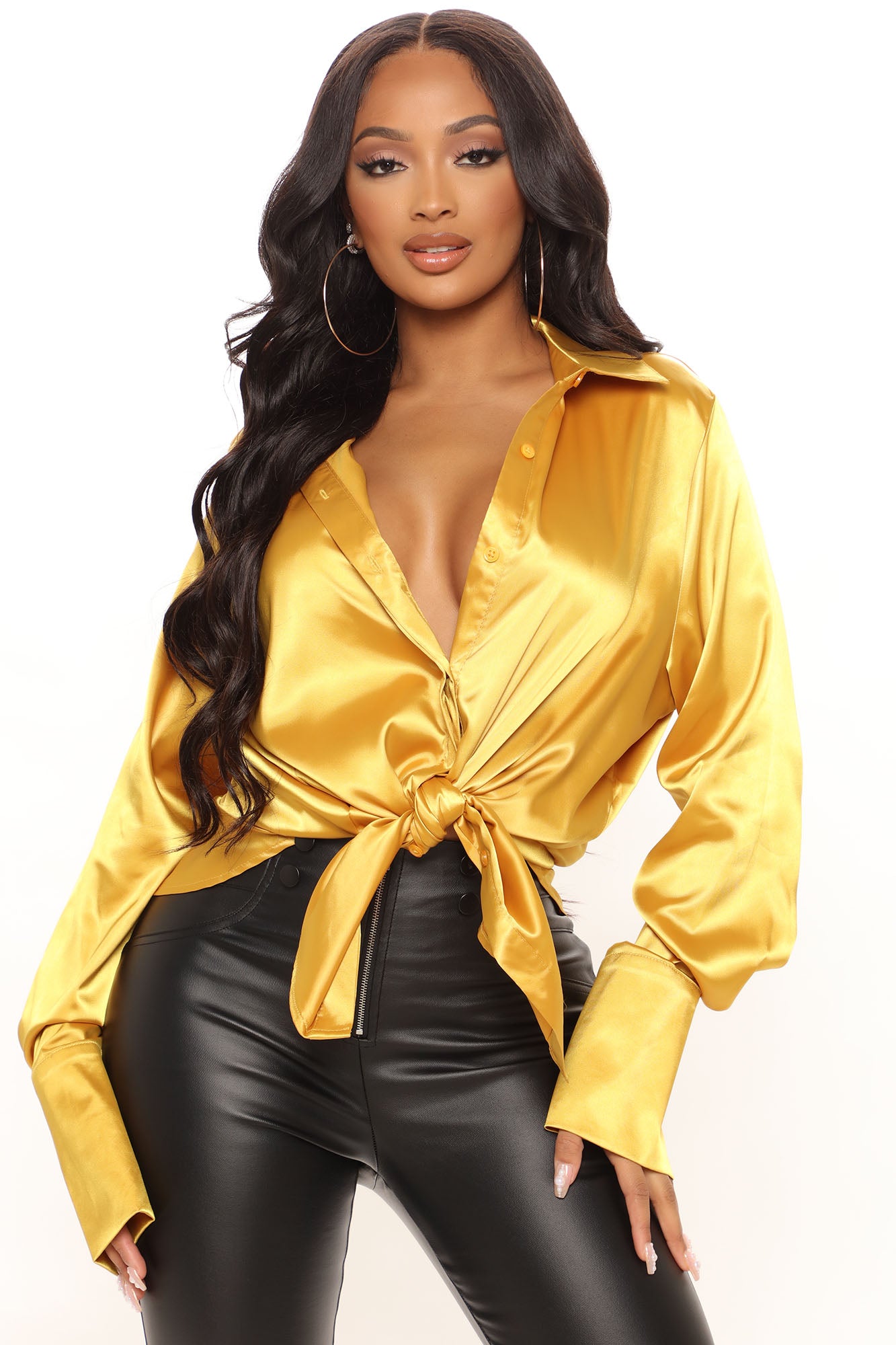 24 Seven Satin Shirt Mustard
