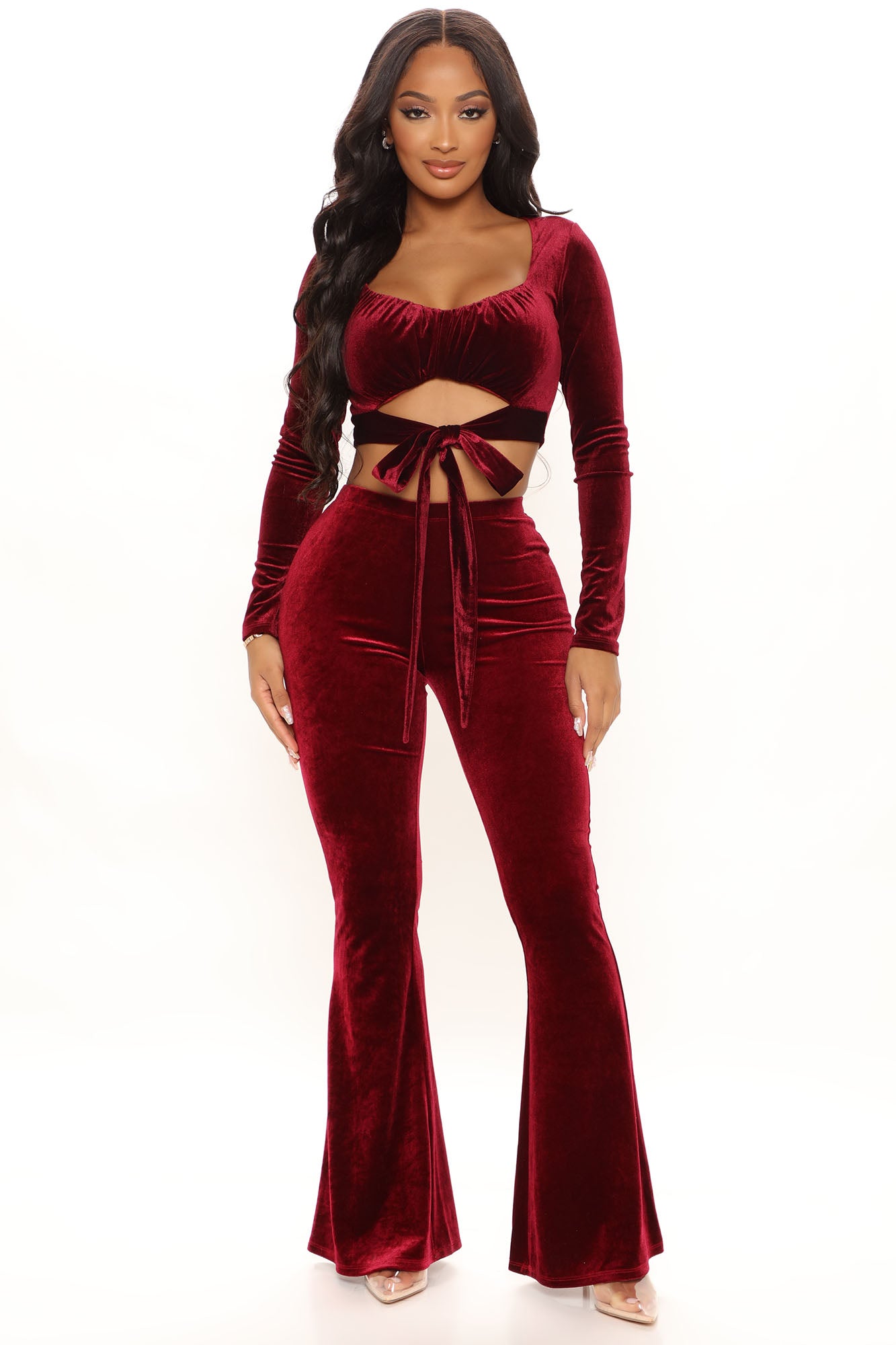 Velvet Melodies Flare Pant - Wine, Fashion Nova, Pants