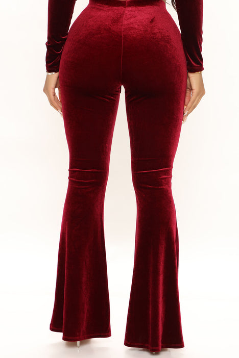 Stylish Wine Velvet Flared Pants