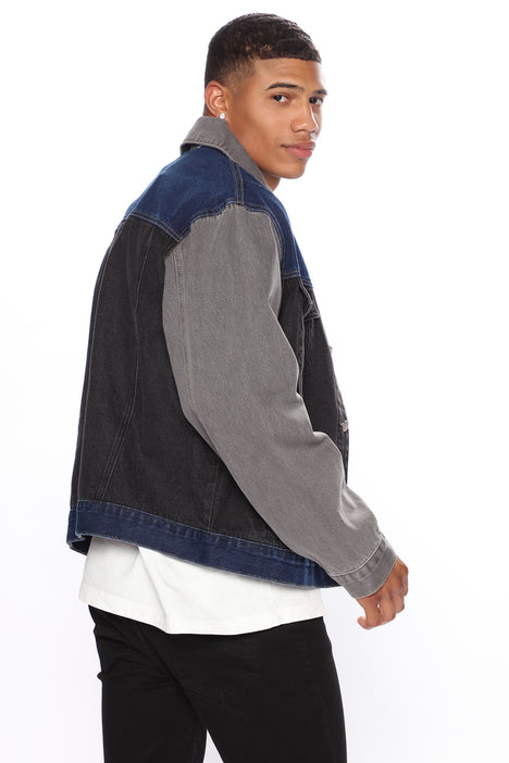 Oversize Colorblock Denim Jacket Medium Wash Fashion Nova