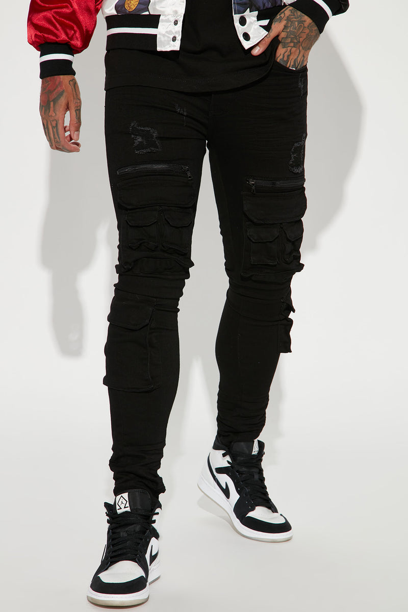 Holy Ghost Stacked Skinny Cargo Jeans - Black | Fashion Nova, Mens ...