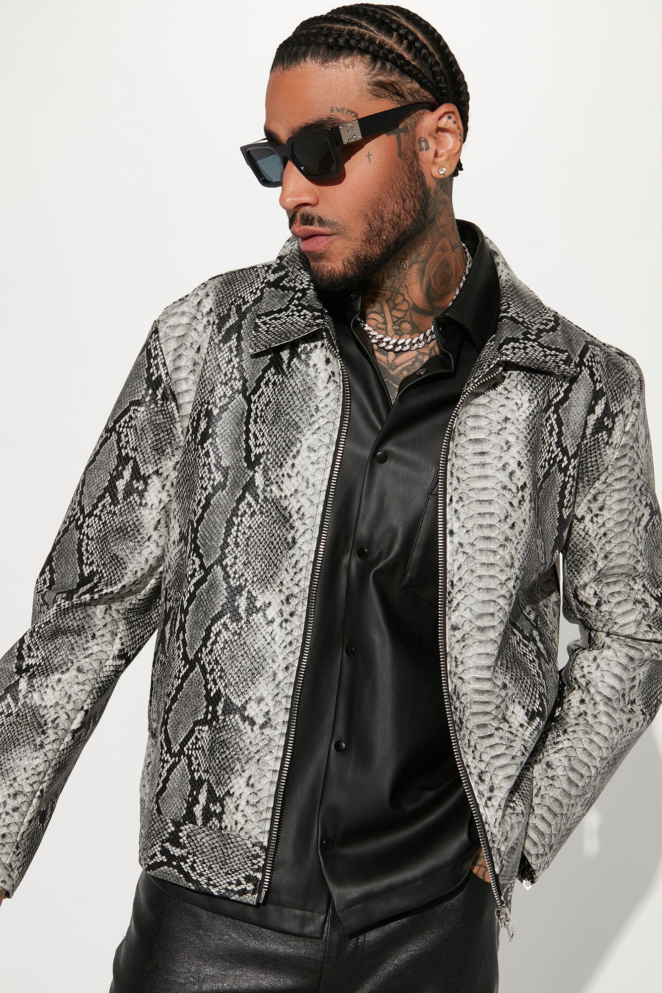 Men's Its A Vibe Faux Leather Snake Skin Jacket Combo in Grey Size XL by Fashion Nova