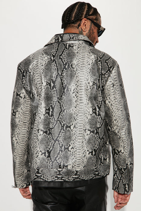 Its A Vibe Faux Leather Snake Skin Jacket Grey combo