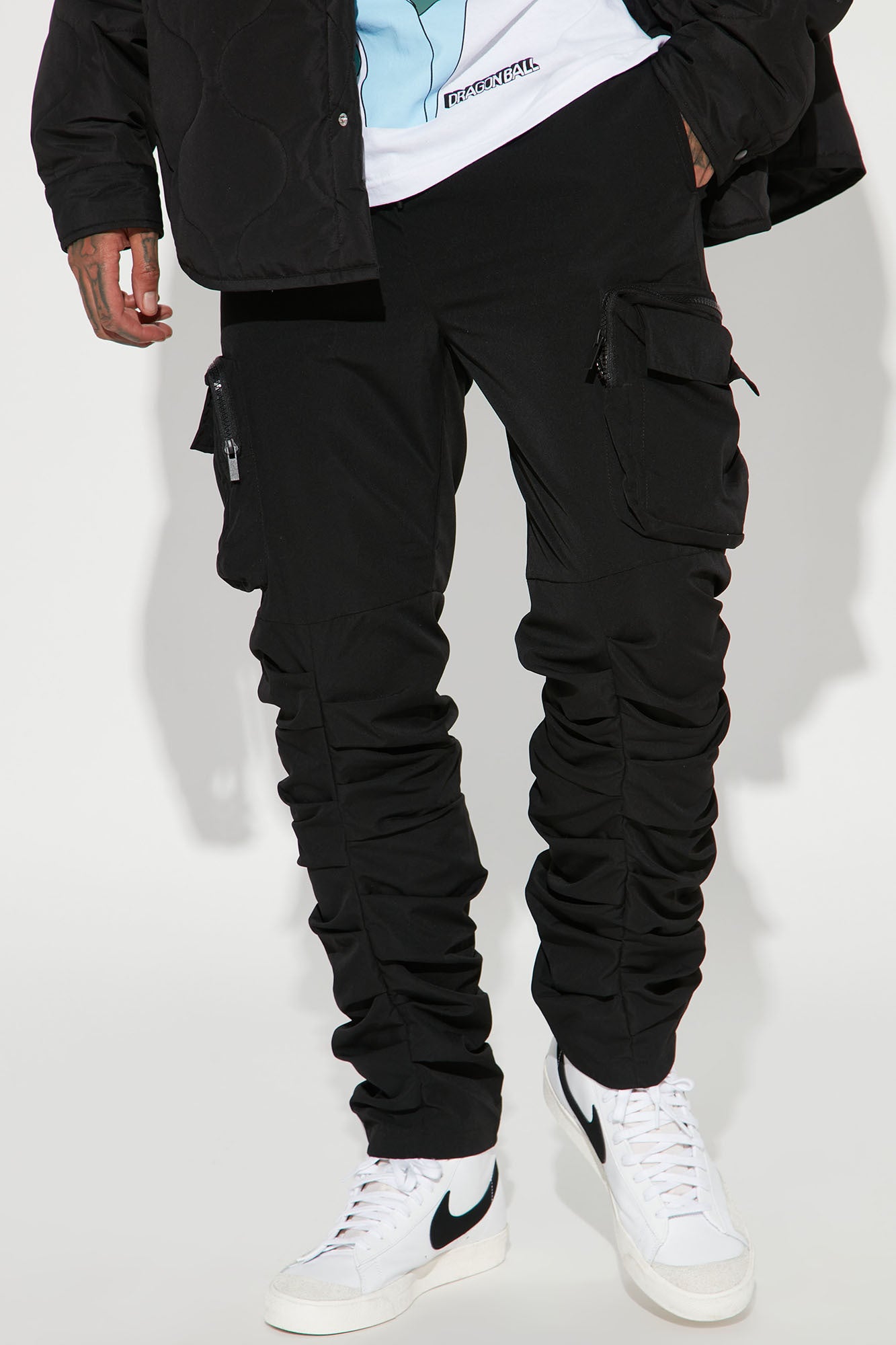 Stacked Ruched Nylon Cargo Pants Black Fashion Nova, Mens, 59% OFF