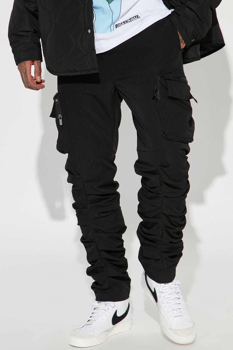 Stacked Ruched Nylon Cargo Pants - Black | Fashion Nova, Mens Pants ...