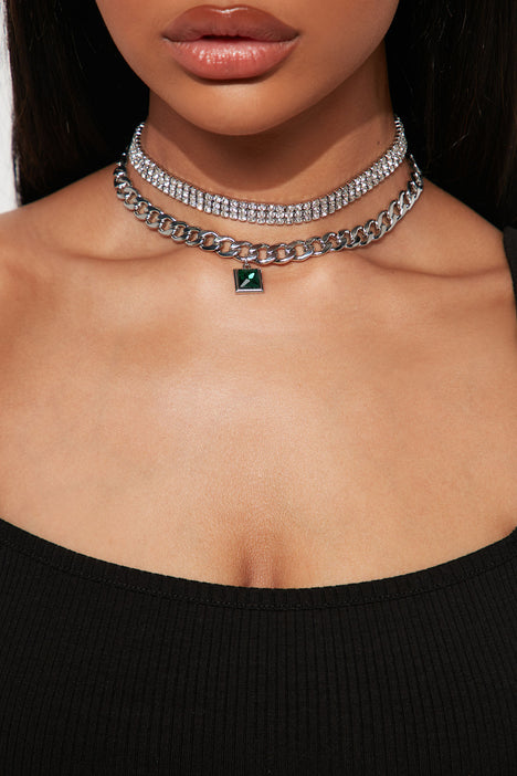 New Obsession Choker Set - Silver/Green