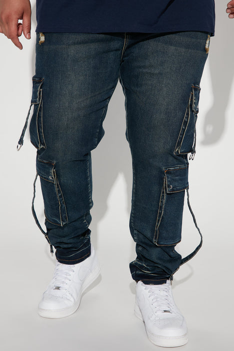Cargo Straps Stacked Skinny Jeans - Vintage Blue Wash | Fashion
