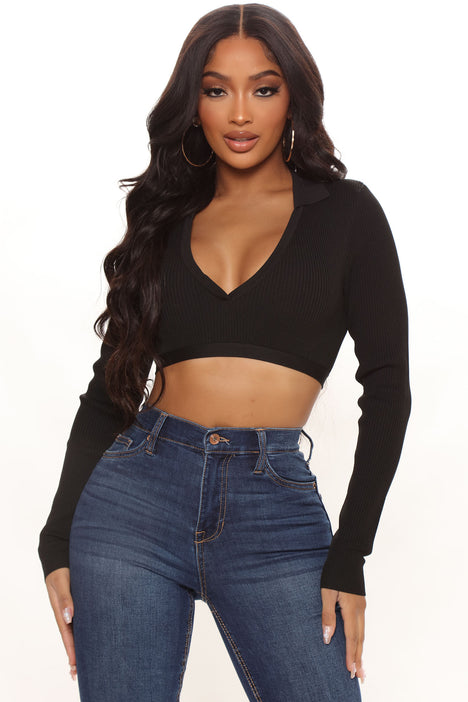 Black long sleeve clearance crop top sweater