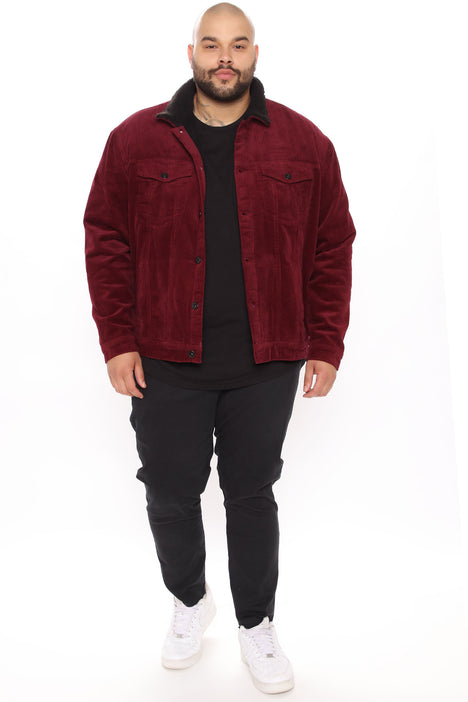 Sherpa Collar Corduroy Jacket Burgundy