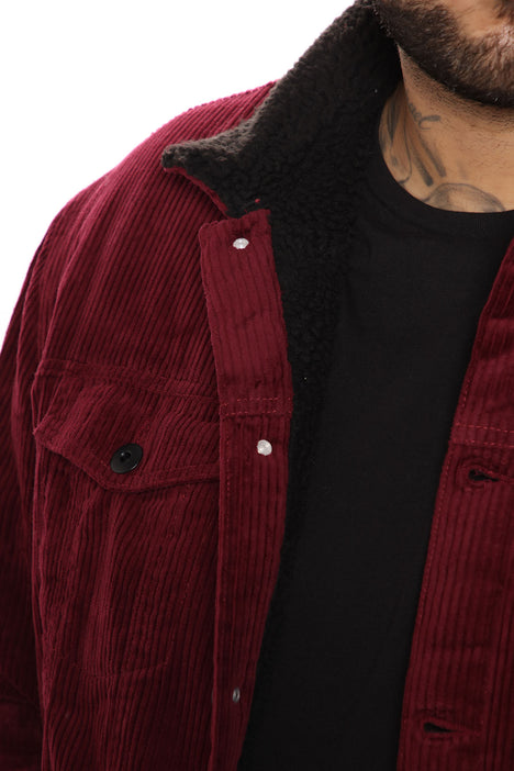 Burgundy corduroy jacket with fur store