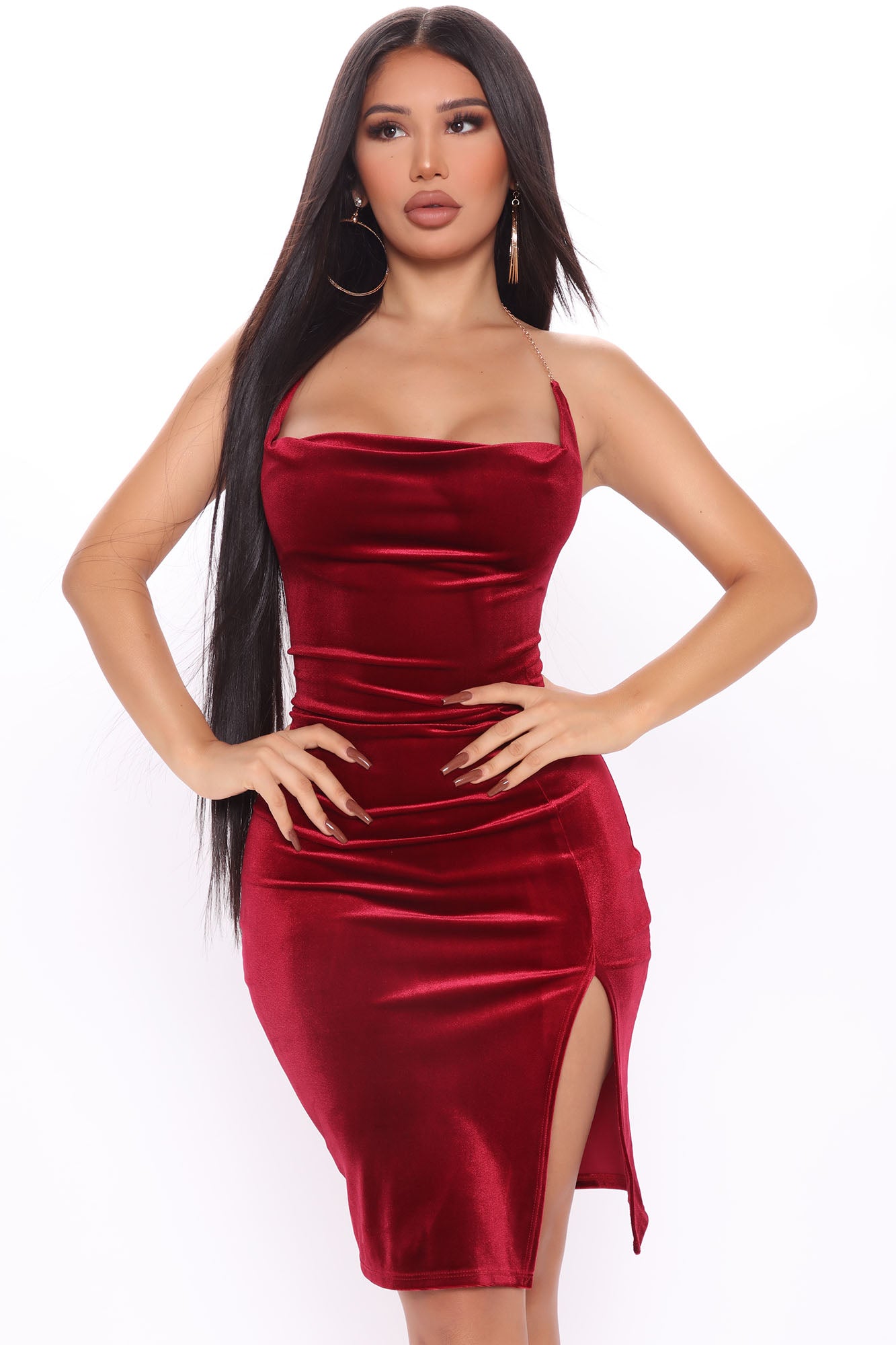 Bad Girls Club Velvet Midi Dress Wine Fashion Nova Dresses
