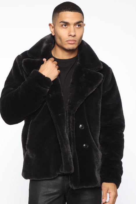 Black fur peacoat sale