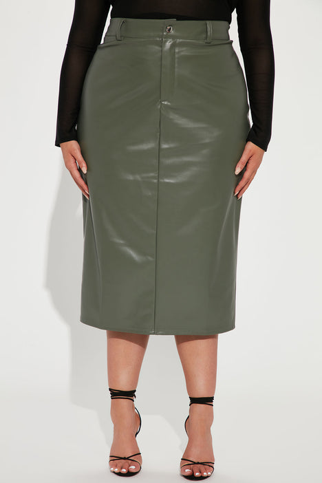 Warehouse green faux leather skirt hotsell