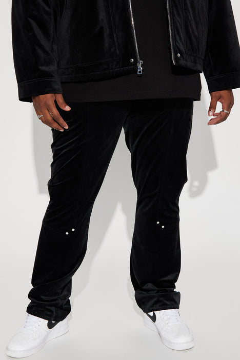 Black Lace Up Velvet Pants - Slim Fit Leather Pants