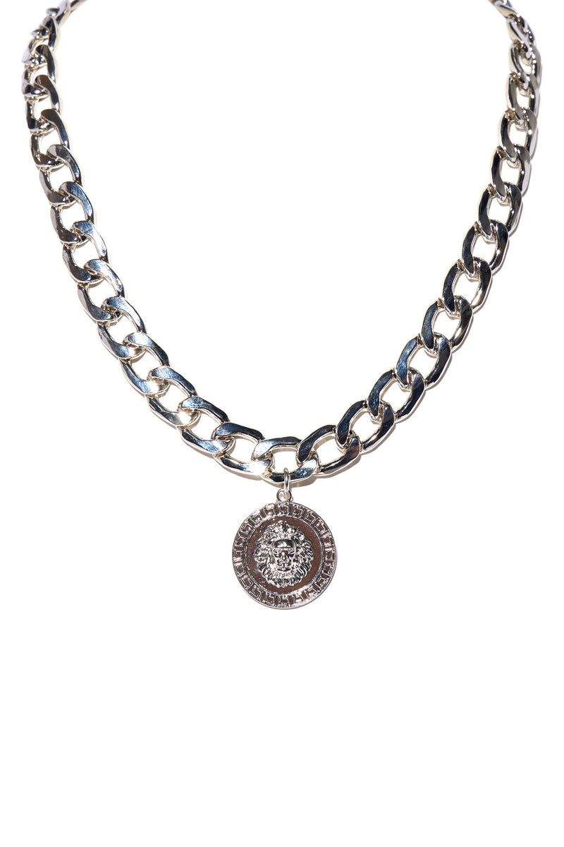 18'' Lion Top Chain Necklace Silver Fashion Nova, Mens Jewelry