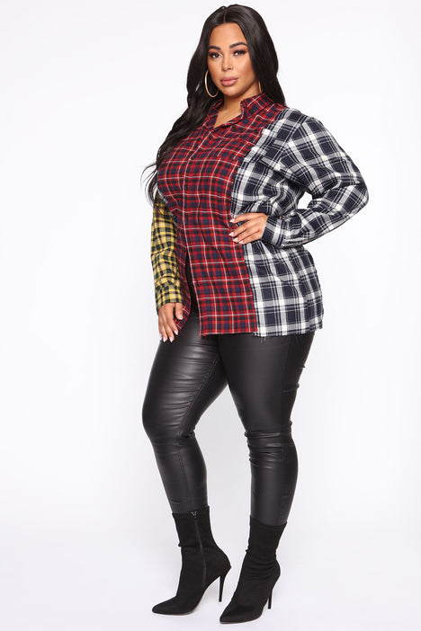 I Wanna Know Plaid Tunic Red combo Fashion Nova Shirts