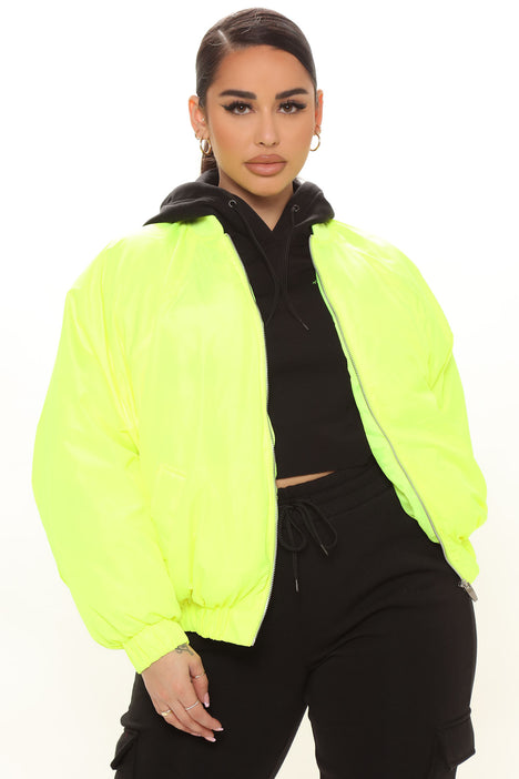 Neon green bomber jacket store