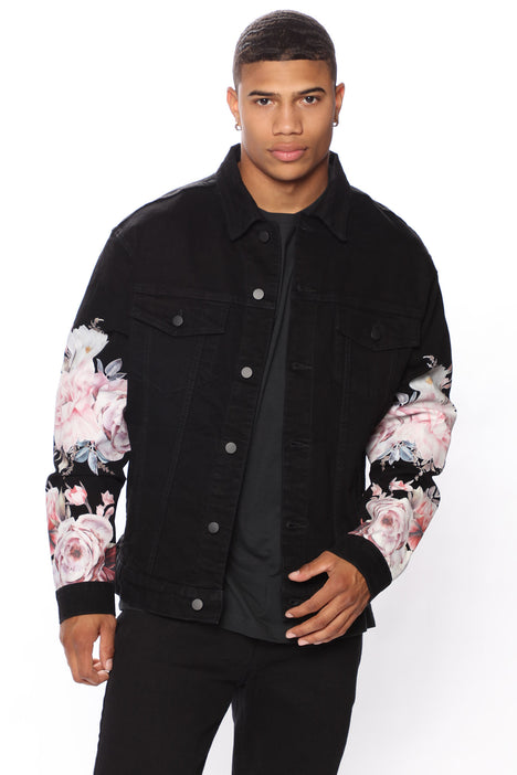 Mens denim jacket with roses clearance