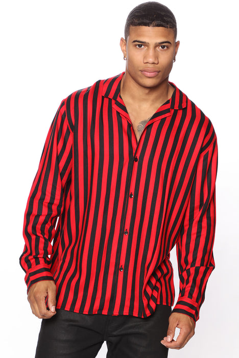 Red striped button shop up shirt
