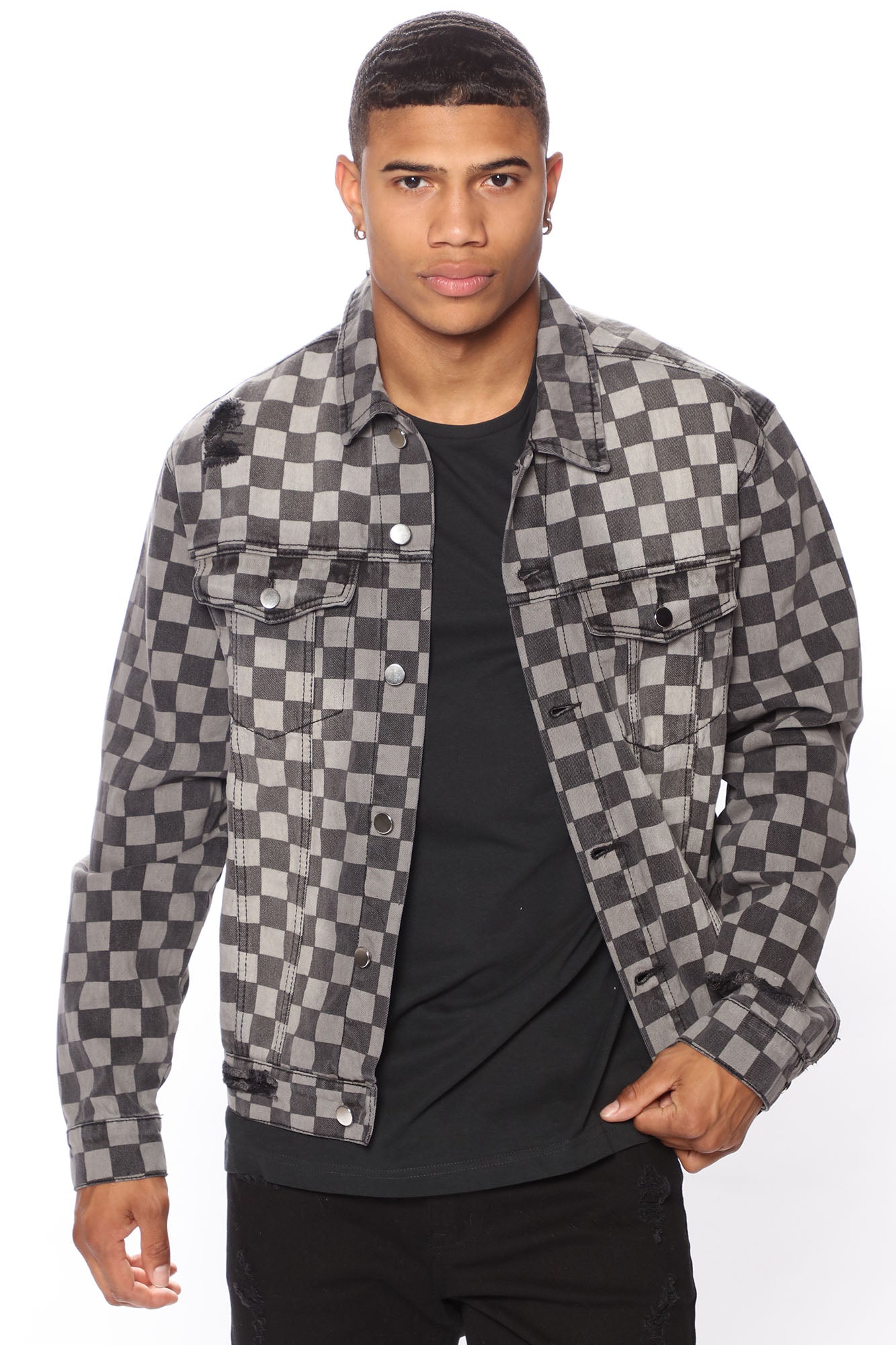 Checkered Denim Jacket Black Wash