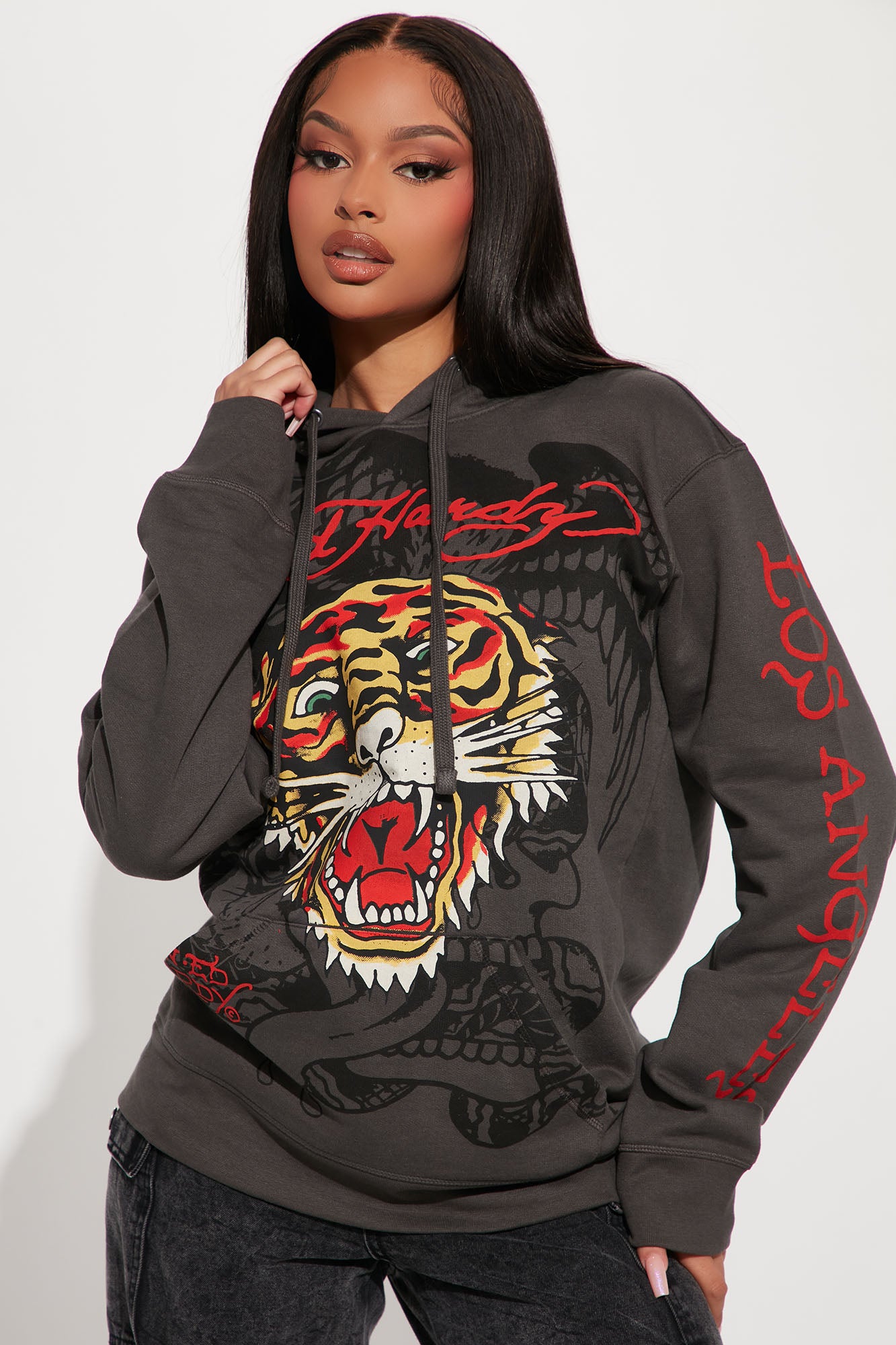 Ed Hardy Tiger Hoodie Charcoal