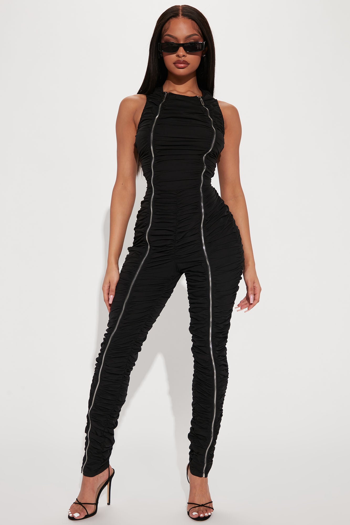 On My Level Ruched Jumpsuit Black