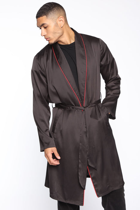 Black Ruffled Robe Male Black Silk Robe Men