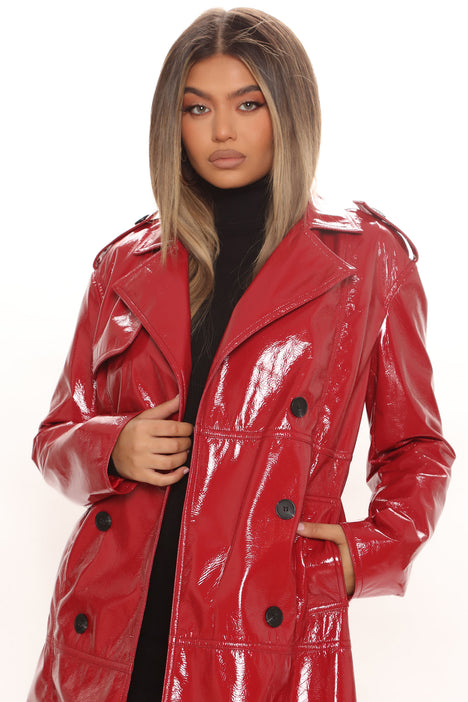 Red patent raincoat on sale